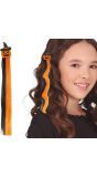 Zwart/oranje hair extension clip pompoen 40 cm halloween