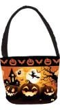 Zwart/oranje snoepemmer vrolijke pompoenen met hendel 30 x 15 cm halloween
