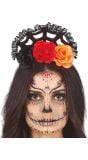 Zwart/rood/oranje bloemen diadeem