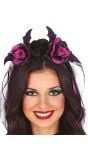 Zwart/roze vleermuis bloem en sluier haarband halloween