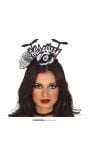 Zwart/witte vleermuis "Halloween" met bloem haarband