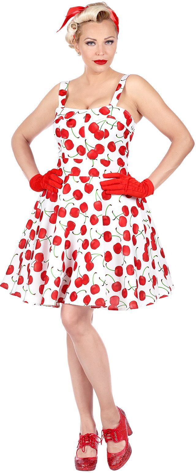 50s vrouwen jurkje kersen wit Feestkleding