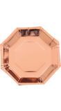 6 papieren eetborden roségoud achthoekig