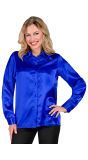 70s disco blouse satijn blauw vrouwen
