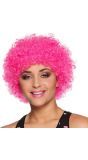 Afro pruik neon roze poppy