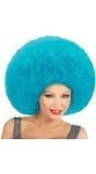 Blauwe afro pruik extra groot