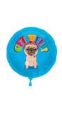 Blauwe beterschap met pug wens folieballon