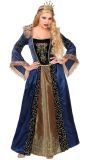 Blauwe koninginnen jurk middeleeuwen
