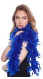 Blauwe luxe veren boa 180cm