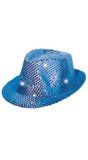 Blauwe party glitter LED trilby hoed
