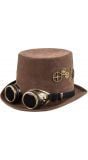 Bruine steampunk hoed met goggles