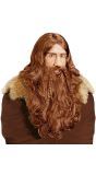 Bruine viking pruik met baard en snor