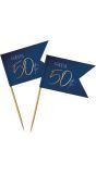 Cocktail prikkers 36 stuks true blue 50 jaar