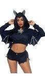 Dames Cropped Hoodie met Zwarte Vleermuisprint
