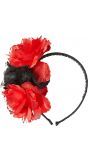 Day of the dead hoofdband met rood-zwarte rozen