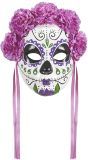 Day of the dead masker met paarse rozen