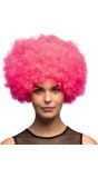 Disco afro pruik neon roze