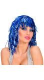 Disco tinsel pruik blauw