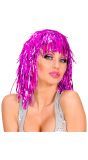 Disco tinsel pruik roze