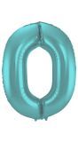 Folieballon cijfer 0 metallic pastel aqua blauw 86cm