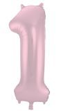 Folieballon cijfer 1 metallic pastel roze 86cm