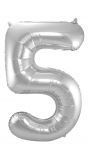 Folieballon cijfer 5 zilver 86cm