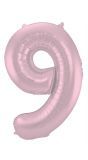 Folieballon cijfer 9 metallic pastel roze 86cm