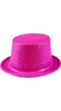 Glitter hoge hoed neon roze
