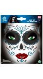 Glitter stickers gezicht blauwe dia de los muertos