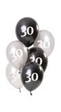 Glossy black 30 jaar ballonnen 6 stuks