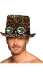 Gouden steampunk hoge hoed pailletten