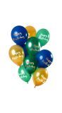 Groen gouden happy birthday ballonnen 12 stuks