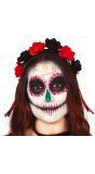 Haarband zwart rode bloemen day of the dead