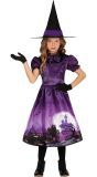 Halloween paarse heksen jurk kind