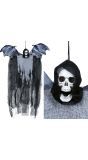 Hangdecoratie skelet met grijs tuniek en vleugels 60 cm halloween