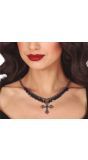 Heilig kruis met mini zwarte edelstenen ketting halloween
