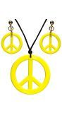 Hippie oorbellen en ketting neon geel