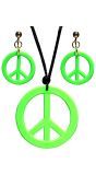 Hippie oorbellen en ketting neon groen