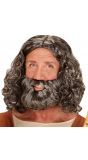 Jezus baard met pruik grijs