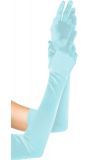 Lange blauwe satijnen handschoenen