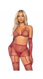 Luxe 5-delige bordeaux rode lingerieset dames