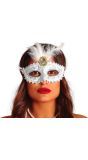 Masquerade oogmasker wit met veren