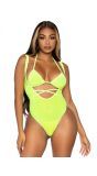 Neon gele glitter bikini bodysuit