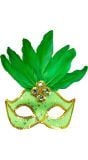 Neon groen braziliaans oogmasker met parels en veren