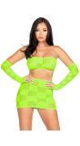 Neon groene bandeau rokset met armwarmers dames