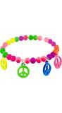 Neon hippie armband met peace teken