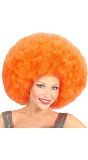 Oranje afro pruik extra groot