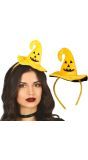 Oranje mini heksenhoed diadeem halloween