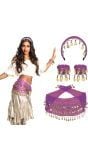 Paarse buikdanseres accessoires set met muntjes