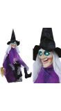 Paarse heks met verlichting, geluid en beweging 90 cm halloween